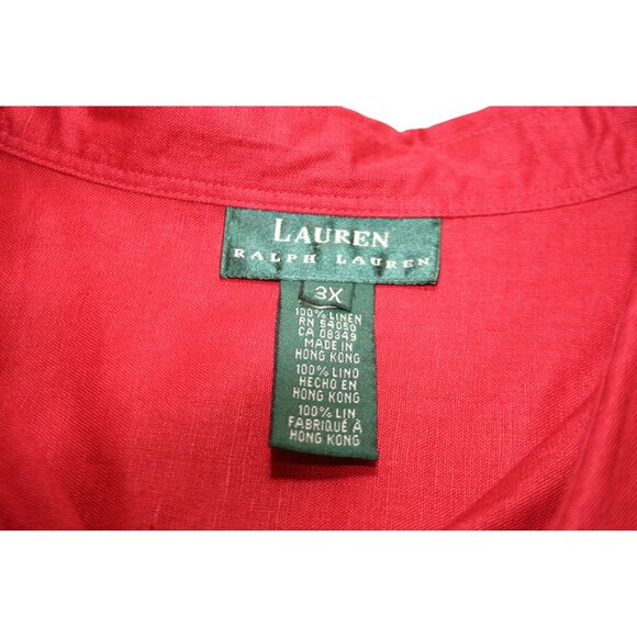 Ralph Lauren LRL Womens Red Linen Button Down Plus Size Top 3X Roll Tab Sleeve - Picture 4 of 8